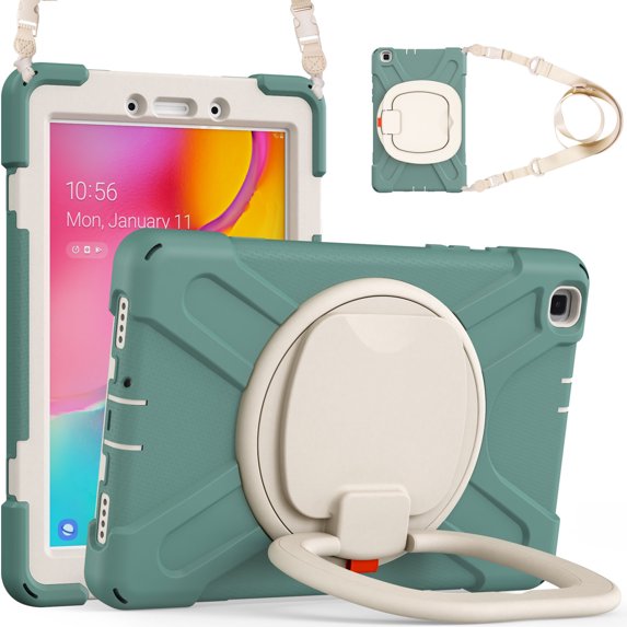 for Samsung Galaxy Tab A 8.0 2019 SM-T290/SM-T295 Case, 360 Rotatable Handle Stand, Shoulder Strap, Drop-Proof Design, Emerald Green