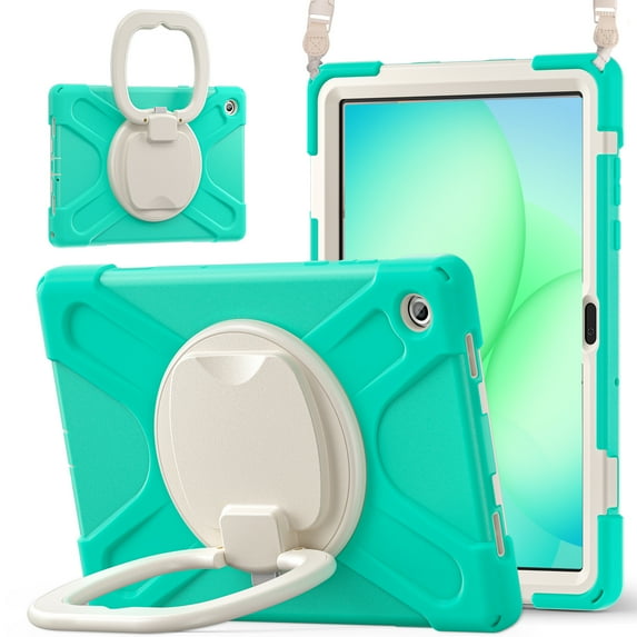 For Samsung Galaxy Tab A11+/ Tab A9+ 11 inch Case, 360 Rotatable Handle Stand, Shoulder Strap, Drop-Proof Design, Mint Green