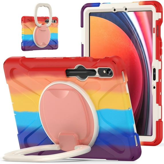 For Samsung Galaxy Tab S10 Lite/S10 FE/S9 FE 10.9 inch Case, 360 Rotatable Handle Stand, Shoulder Strap, Drop-Proof Design, Colourful Red