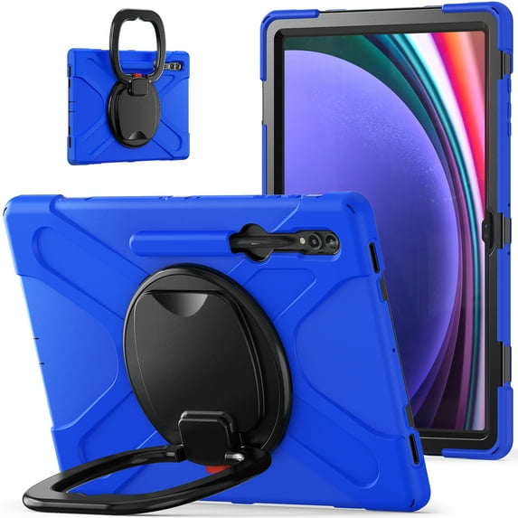 For Samsung Galaxy Tab S10 Ultra/S9 Ultra/S8 Ultra 14.6 inch Case, 360 Rotatable Handle Stand, Shoulder Strap, Drop-Proof Design, Blue