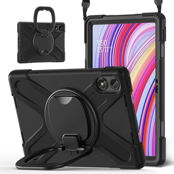 For Xiaomi Redmi Pad Pro/ Xiaomi Poco Pad 12.1 inch 2024 Case, 360 Rotatable Handle Stand, Shoulder Strap, Drop-Proof Design, Black