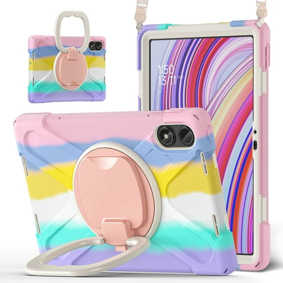 For Xiaomi Redmi Pad Pro/ Xiaomi Poco Pad 12.1 inch 2024 Case, 360 Rotatable Handle Stand, Shoulder Strap, Drop-Proof Design, Colourful Pink