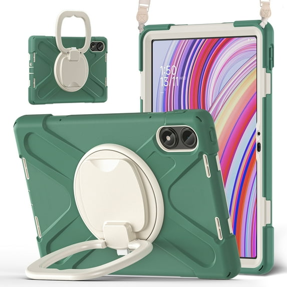 For Xiaomi Redmi Pad Pro/ Xiaomi Poco Pad 12.1 inch 2024 Case, 360 Rotatable Handle Stand, Shoulder Strap, Drop-Proof Design, Emerald Green