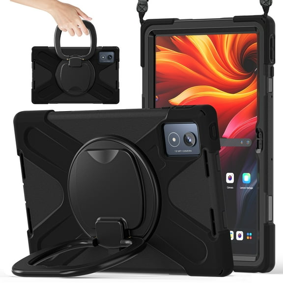 For Lenovo Tab K11 Plus 11.5 Inch 2024 Case, 360 Rotatable Handle Stand, Shoulder Strap, Drop-Proof Design, Black
