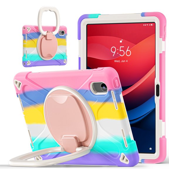 For Lenovo Tab M11/K11 LTE TB-330FU 11 inch Case, 360 Rotatable Handle Stand, Shoulder Strap, Drop-Proof Design, Colourful Pink