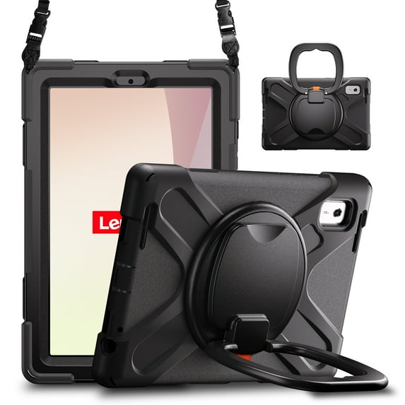 For Lenovo Tab M9 9.0 inch 2023 Released TB-310FU Case, 360 Rotatable Handle Stand, Shoulder Strap, Drop-Proof Design, Black