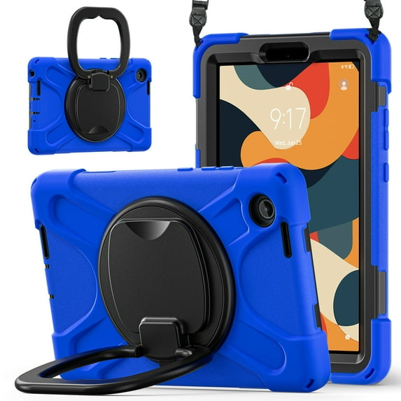 For Lenovo Tab One 8.7 inch/K9 TB305FU 2025 Case, 360 Rotatable Handle Stand, Shoulder Strap, Drop-Proof Design, Blue