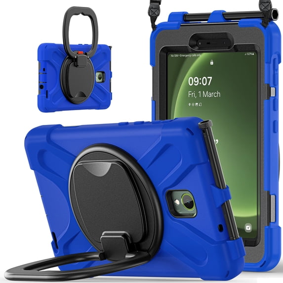 for Samsung Galaxy Tab Active5/Tab Active3 8 inch Case, 360 Rotatable Handle Stand, Shoulder Strap, Drop-Proof Design, Blue