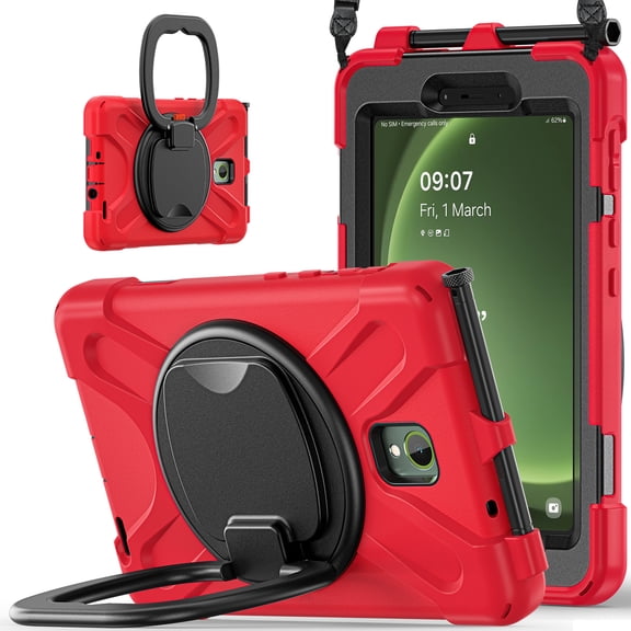 for Samsung Galaxy Tab Active5/Tab Active3 8 inch Case, 360 Rotatable Handle Stand, Shoulder Strap, Drop-Proof Design, Red