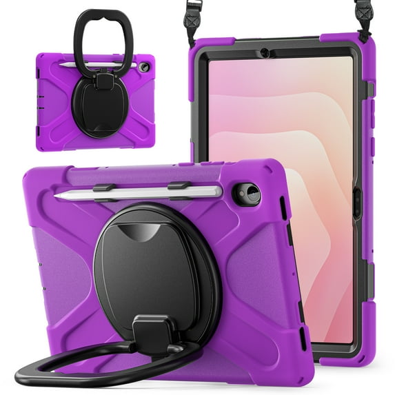 For Samsung Galaxy Tab S11 11 inch SM-X620/SM-X620 Case, 360 Rotatable Handle Stand, Shoulder Strap, Drop-Proof Design, Purple
