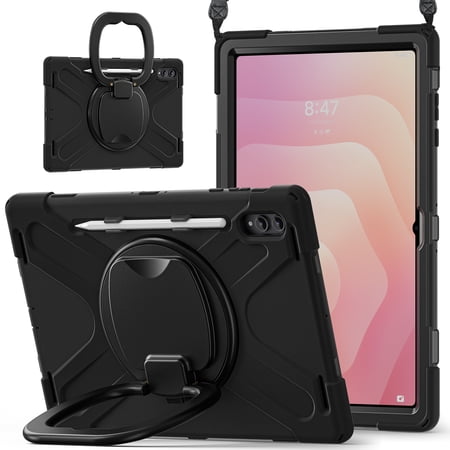 For Samsung Galaxy Tab S11 Ultra 14.6 inch Case, 360 Rotatable Handle Stand, Shoulder Strap, Drop-Proof Design, Black
