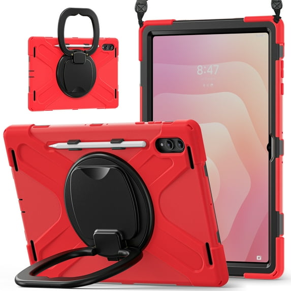 For Samsung Galaxy Tab S11 Ultra 14.6 inch Case, 360 Rotatable Handle Stand, Shoulder Strap, Drop-Proof Design, Red