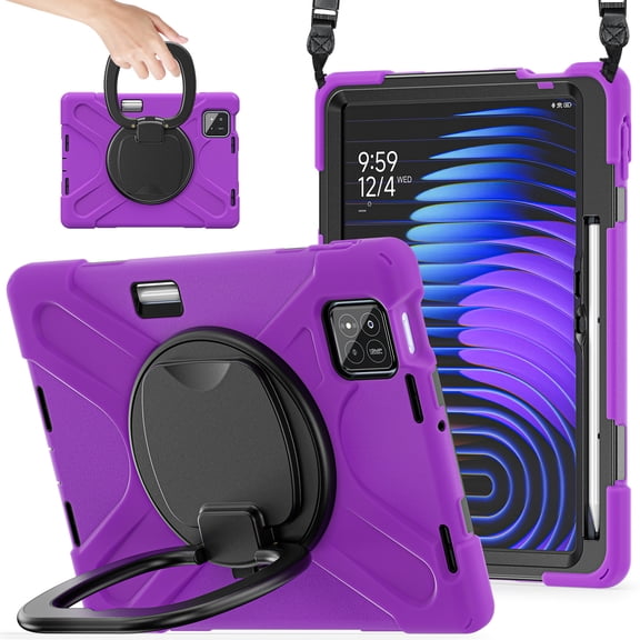 For Xiaomi Pad 7 Pro/ Xiaomi Pad 8 Pro 11.2 inch Case, 360 Rotatable Handle Stand, Shoulder Strap, Drop-Proof Design, Purple