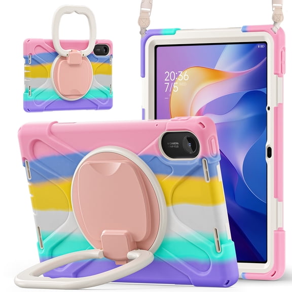 For Xiaomi Redmi Pad 2 11 Inch 2025 Case, 360 Rotatable Handle Stand, Shoulder Strap, Drop-Proof Design, Colourful Pink