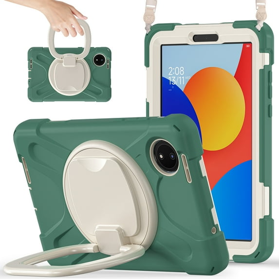 For Xiaomi Redmi Pad SE 8.7 inch 2024 Case, 360 Rotatable Handle Stand, Shoulder Strap, Drop-Proof Design, Emerald Green