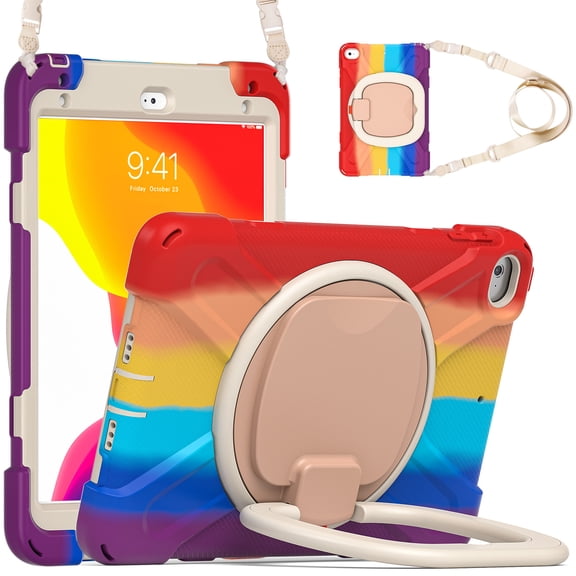 For iPad Mini 5/4 Generation 7.9 inch Case, 360 Rotatable Handle Stand, Shoulder Strap, Drop-Proof Design, Colourful Red