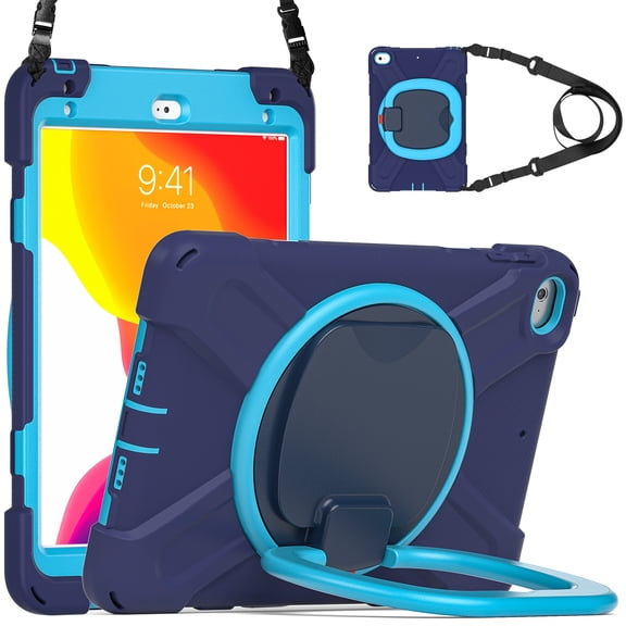 for iPad Mini 5/4 Generation 7.9 inch Case, 360 Rotatable Handle Stand, Shoulder Strap, Drop-Proof Design, NavyBlue Blue