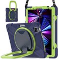 thumbnail image 1 of For iPad Pro 11 inch 2022/2021/2020/2018 Case, 360 Rotatable Handle Stand, Shoulder Strap, Drop-Proof Design, NavyBlue Lime, 1 of 7