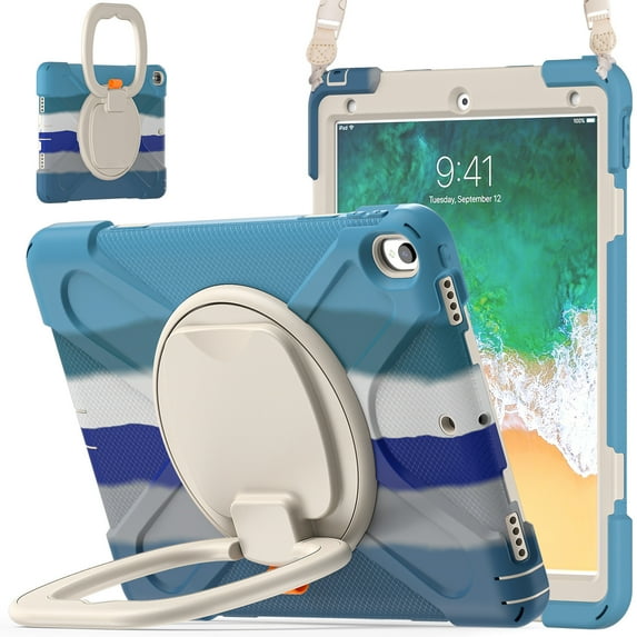 For iPad Air 3 10.5 Inch 2019/iPad Pro 10.5 Inch 2017 Case, 360 Rotatable Handle Stand, Shoulder Strap, Drop-Proof Design, Colourful Blue