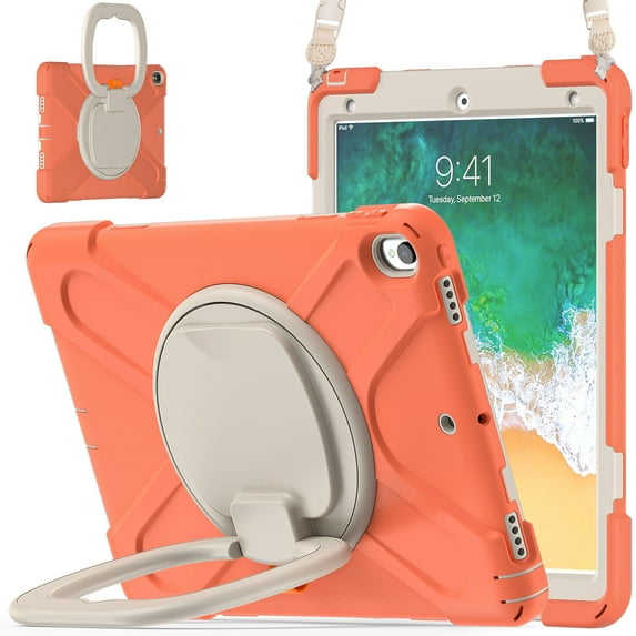 For iPad Air 3 10.5 Inch 2019/iPad Pro 10.5 Inch 2017 Case, 360 Rotatable Handle Stand, Shoulder Strap, Drop-Proof Design, Coral Orange