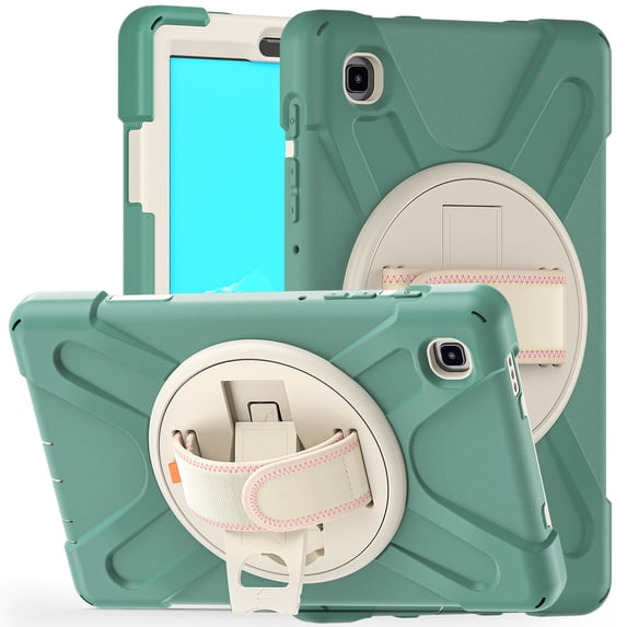 For Samsung Galaxy Tab A7 Lite Case 8.7 inch SM-T220/T225/T227, 360 Hand Strap, Shoulder Strap, Kickstand, Rugged Drop Protection, Emerald Green