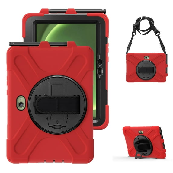 For Samsung Galaxy Tab Active5 Pro/Active4 Pro 10.1 inch Case SM-X350/X356/SM-T630/T636, 360 Hand Strap, Shoulder Strap, Kickstand, Rugged Drop Protection, Red