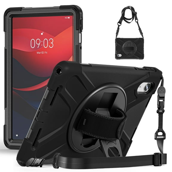 For Lenovo Tab M11/Tab K11 LTE/Xiaoxin Pad 2025 Case 11 inch, 360 Hand Strap, Shoulder Strap, Kickstand, Rugged Drop Protection, Black