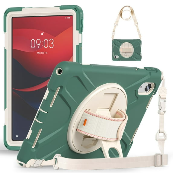 For Lenovo Tab M11/Tab K11 LTE/Xiaoxin Pad 2025 Case 11 inch, 360 Hand Strap, Shoulder Strap, Kickstand, Rugged Drop Protection, Emerald Green