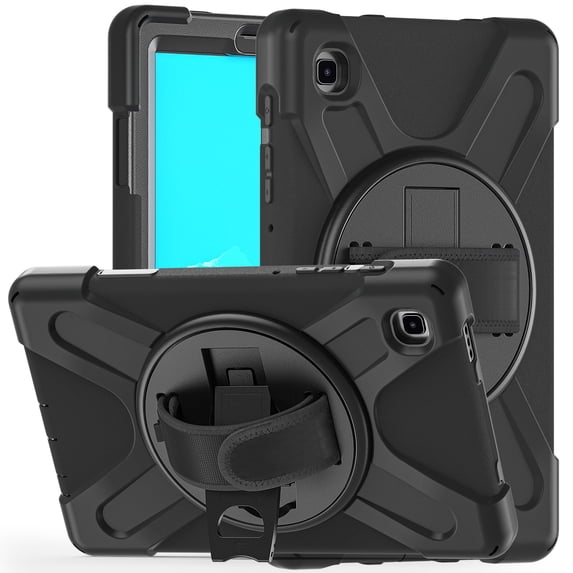 For Samsung Galaxy Tab A7 Lite Case 8.7 inch SM-T220/T225/T227, 360 Hand Strap, Shoulder Strap, Kickstand, Rugged Drop Protection, Black