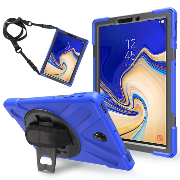 For Samsung Galaxy Tab S4 Case 10.5 inch SM-T830/T835/T837, 360 Hand Strap, Shoulder Strap, Kickstand, Rugged Drop Protection, Blue