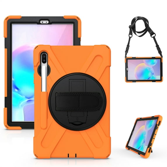 For Samsung Galaxy Tab S6 Case 10.5 inch SM-T860/T865/T867, 360 Hand Strap, Shoulder Strap, Kickstand, Rugged Drop Protection, Orange