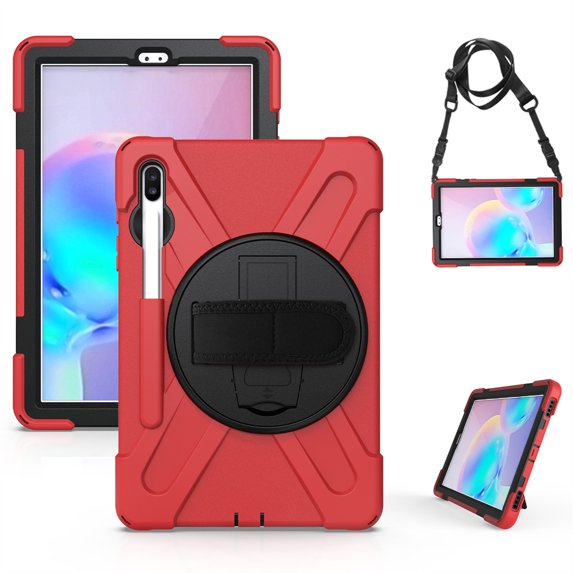 For Samsung Galaxy Tab S6 Case 10.5 inch SM-T860/T865/T867, 360 Hand Strap, Shoulder Strap, Kickstand, Rugged Drop Protection, Red