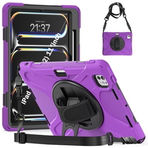 for iPad Pro 11 M4 2024/iPad Pro 11 M5 2025 Case 11 inch, 360 Hand Strap, Shoulder Strap, Kickstand, Rugged Drop Protection, Purple