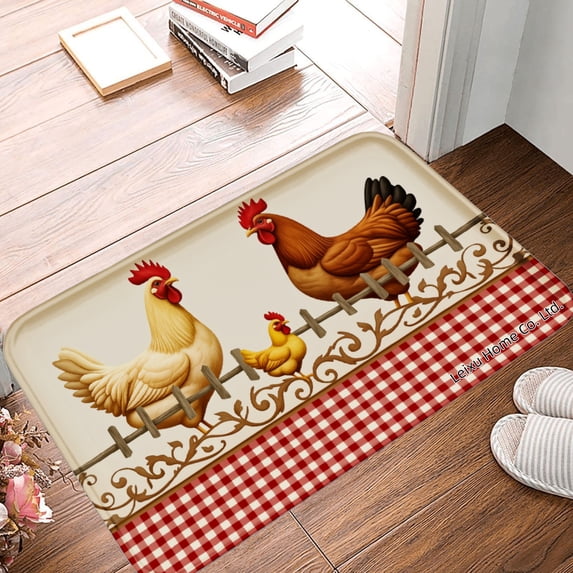 FJPT Chicken Farmhouse Floor Mat Non Slip Flannel Polyester Rug For Bathroom Kitchen Bedroom Decor 31.5x19.7 inch