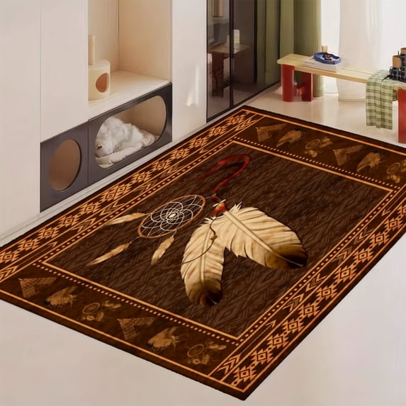 FJPT Dreamcatcher Feather Tribal Border Design Soft Small Area Rugs Non Slip Indoor Floor Carpet for Living Room Bedroom Decor