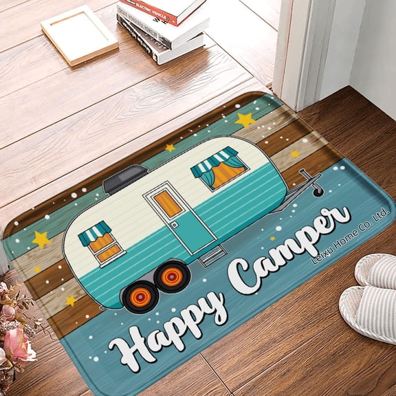 FJPT Happy Camper Non Slip Flannel Polyester Floor Mat For Bathroom Kitchen Bedroom Decor 16x24 inch