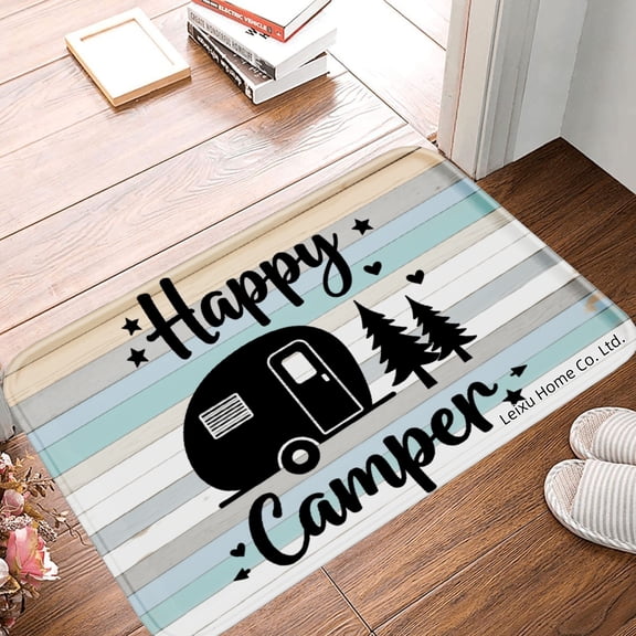 FJPT Happy Camper Non Slip Flannel Polyester Floor Mat For Bathroom Kitchen Bedroom Decor 16x24 inch