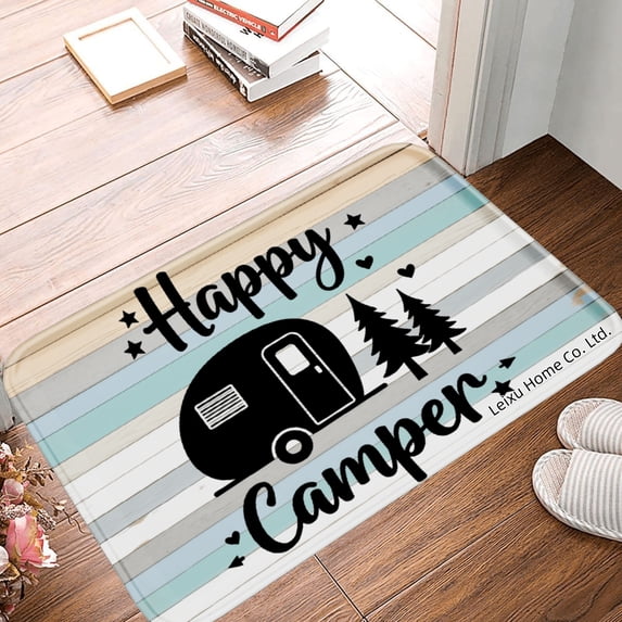 FJPT Happy Camper Non Slip Flannel Polyester Floor Mat For Bathroom Kitchen Bedroom Decor 31.5x19.7 inch