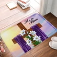 thumbnail image 1 of FJPT He Is Risen Cross With Lilies Non Slip Flannel Polyester Floor Mat For Bathroom Kitchen Bedroom Decor 16x24 inch, 1 of 5