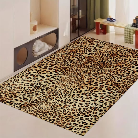 FJPT Leopard Print Pattern Rug Design Soft Small Area Rugs Non Slip Indoor Floor Carpet for Living Room Bedroom Decor