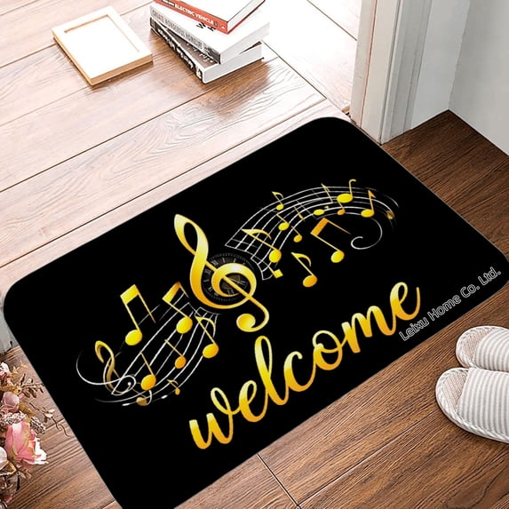 FJPT Music Notes Welcome Non Slip Flannel Polyester Floor Mat For Bathroom Kitchen Bedroom Decor 16x24 inch