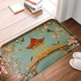 thumbnail image 1 of FJPT Non Slip Flannel Polyester Floor Mat With Chinese Garden Design Featuring Pavilion Birds And Cherry Blossoms For Bathroom Kitchen Bedroom Decor 31.5x19.7 inch, 1 of 5