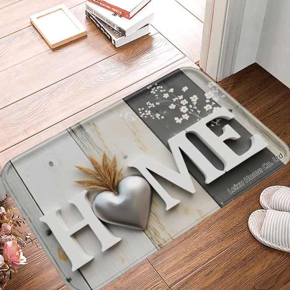 FJPT Non Slip Flannel Polyester Floor Mat Home Decor With Heart And Floral Design For Bathroom Kitchen Bedroom Decor 16x24 inch