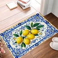 thumbnail image 1 of FJPT Non Slip Flannel Polyester Floor Mat Lemon Pattern Blue Floral Design For Bathroom Kitchen Bedroom Decor 16x24 inch, 1 of 5