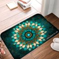 thumbnail image 1 of FJPT Non Slip Flannel Polyester Floor Mat Mandala Design Teal And Gold For Bathroom Kitchen Bedroom Decor 31.5x19.7 inch, 1 of 5