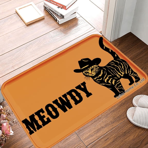 FJPT Non Slip Flannel Polyester Floor Mat Meowy Cat Design For Bathroom Kitchen Bedroom Decor 16x24 inch