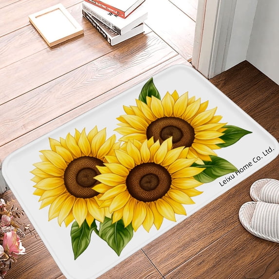 FJPT Non Slip Flannel Polyester Floor Mat Sunflower Design For Bathroom Kitchen Bedroom Decor 31.5x19.7 inch