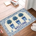 thumbnail image 1 of FJPT Non Slip Flannel Polyester Floor Mat Welcome Design With Blue Trees And Bows For Bathroom Kitchen Bedroom Decor 16x24 inch, 1 of 5