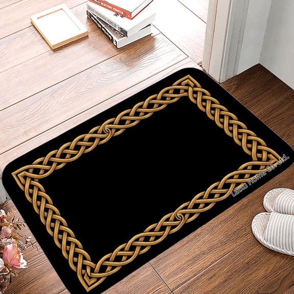 FJPT Non Slip Flannel Polyester Floor Mat With Celtic Knot Border For Bathroom Kitchen Bedroom Decor 16x24 inch