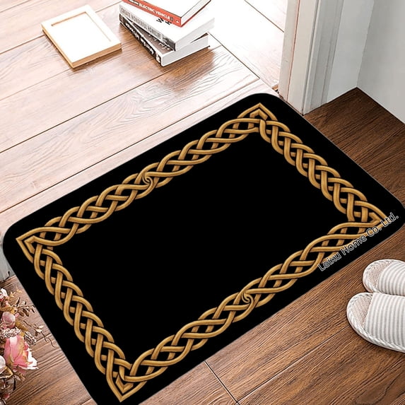 FJPT Non Slip Flannel Polyester Floor Mat With Celtic Knot Border For Bathroom Kitchen Bedroom Decor 31.5x19.7 inch